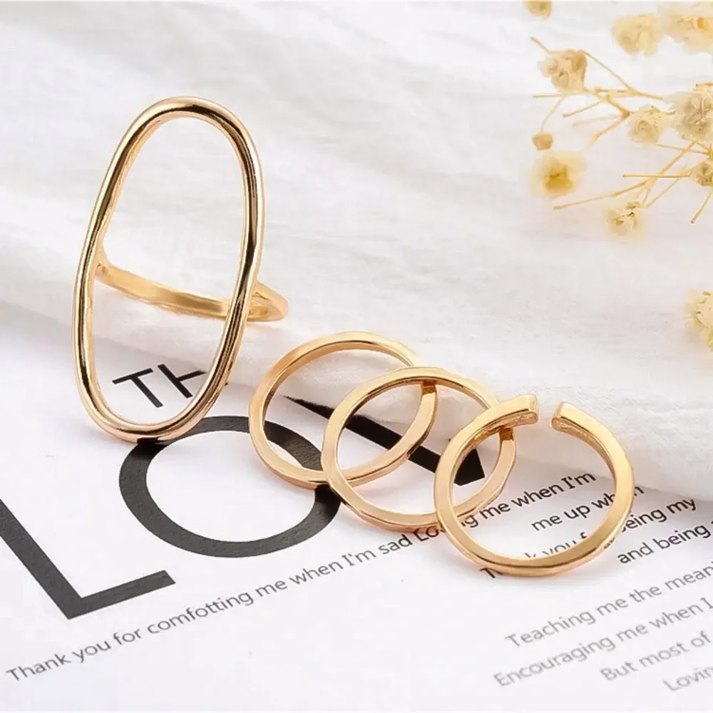 ⚜️[𝟯/$𝟭𝟴]⚜️4 Gold Simple Minimalist Rings Set NEW - Picture 2 of 6